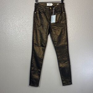 Frame Denim Shimmering Black/Gold Skinny Jeans
